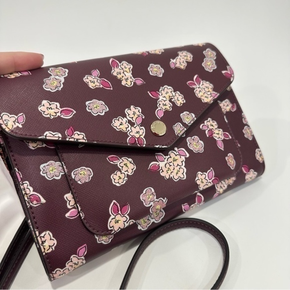 New Kate Spade Tinsel Flap Crossbody Envelope Clutch Bag with Floral Print - Picture 3 of 14